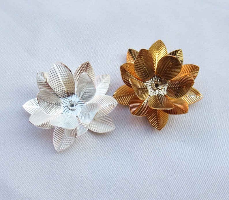 3pcs Lotus 27mm Plated Brass Filigree Flower Silver KC Gold Color Pick