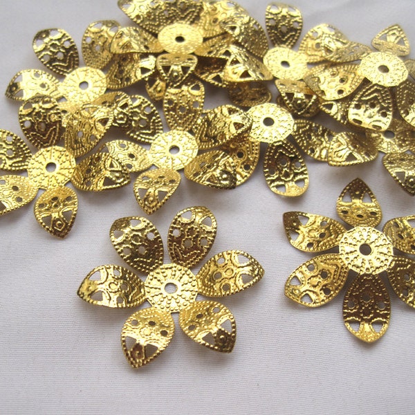 10pcs Brass Flower Petals 31mm Flower Leaf Filigree DIY Loose Findings bf160