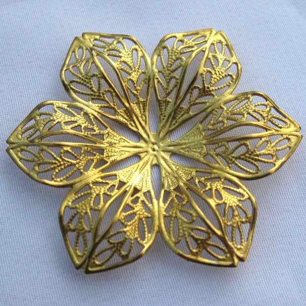 6pcs Large 42mm Flower Filigree Raw Brass Golden Jewelry Findings bf040