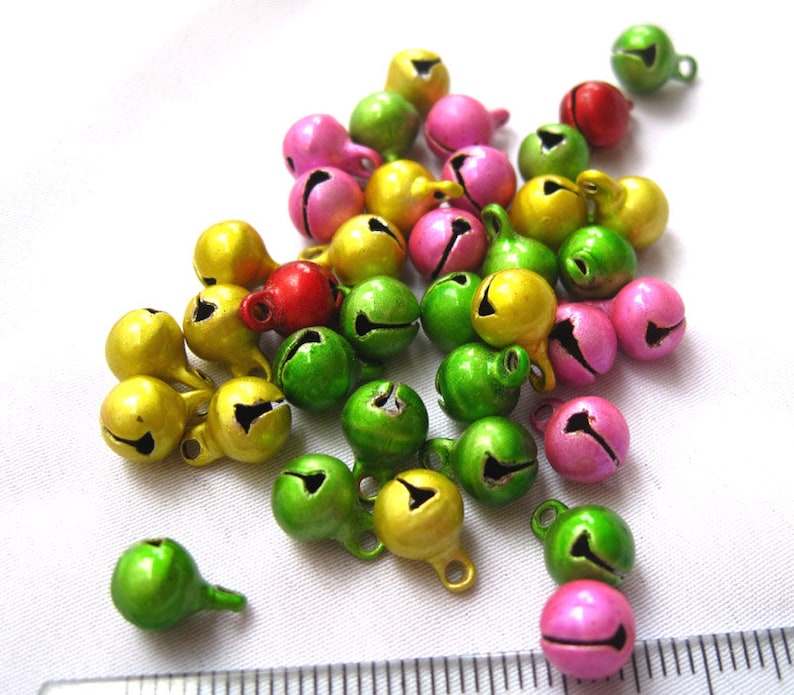 50pcs Jingle Bells in Plastic Beads Tiny End Charm for Etsy