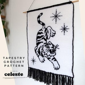 Crochet wall hanging pattern pdf tiger crochet tapestry tiger wall art crochet pattern easy crochet tapestry pattern for beginners