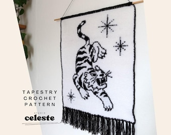 Crochet wall hanging pattern pdf tiger crochet tapestry tiger wall art crochet pattern easy crochet tapestry pattern for beginners