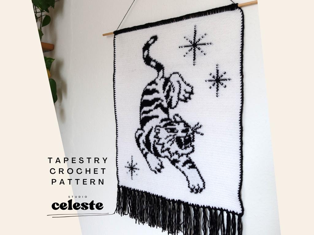 38 Tiger Crochet Patterns: Realistic, Cute, and Giftable Designs for Every Crocheter 13 Crochet wall hanging tiger crochet tapestry tiger wall
