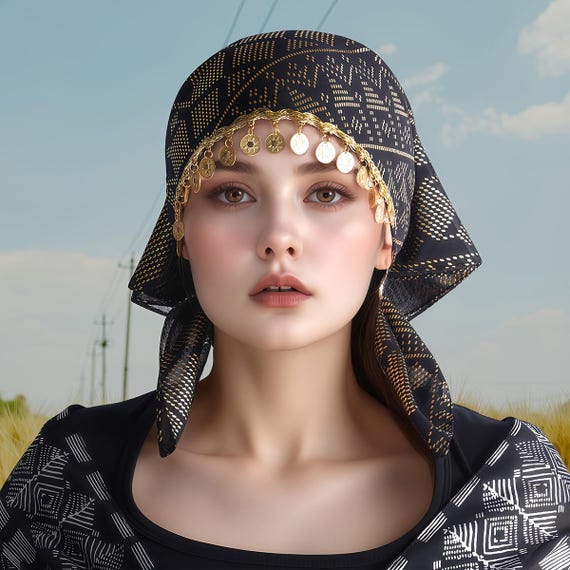 Handmade Chiffon Head Scarf, Vintage Style Hijab … - image 1