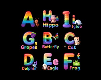 3D Alphabet PNG Bundle, 26 Colorful Letters A-Z with Cute Images, Rainbow Letters for Print, Educational Stickers, Digital Download ZIP