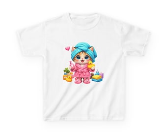 Kitten Spa Day T-Shirt | Kawaii Robe, Turban, Rubber Duck Graphic Tee