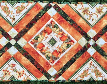 Quilted Fall Table Runner in Orange, Green and Cream