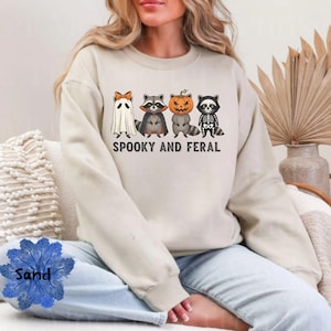 Spooky and Feral Raccoon Sweatshirt, Funny Halloween Raccoon Shirt, Vintage Fall Tshirt, Cute Trendy Womens Halloween Sweatshirt