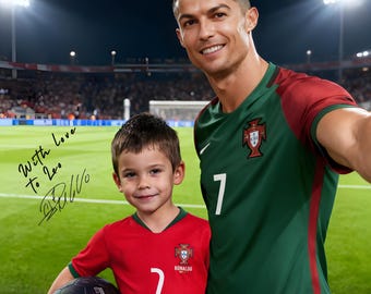 Personalized took a selfie with Ronaldo Soccer Portrait with Autograph – Custom Cr7 Soccer Portrait Gift for Kids & Football Fans