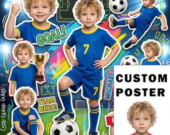 Custom Soccer Poster for Kids – Personalized Football Photo Collage, Birthday Gift, Team Photo