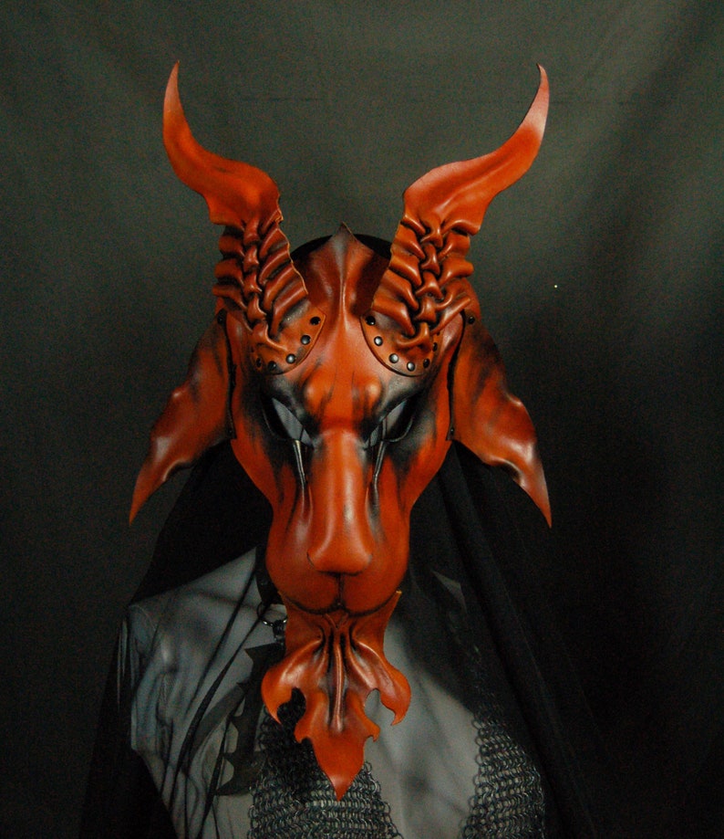 Leather mask of Baphomet goat in rust and black *Made to order 2 weeks*