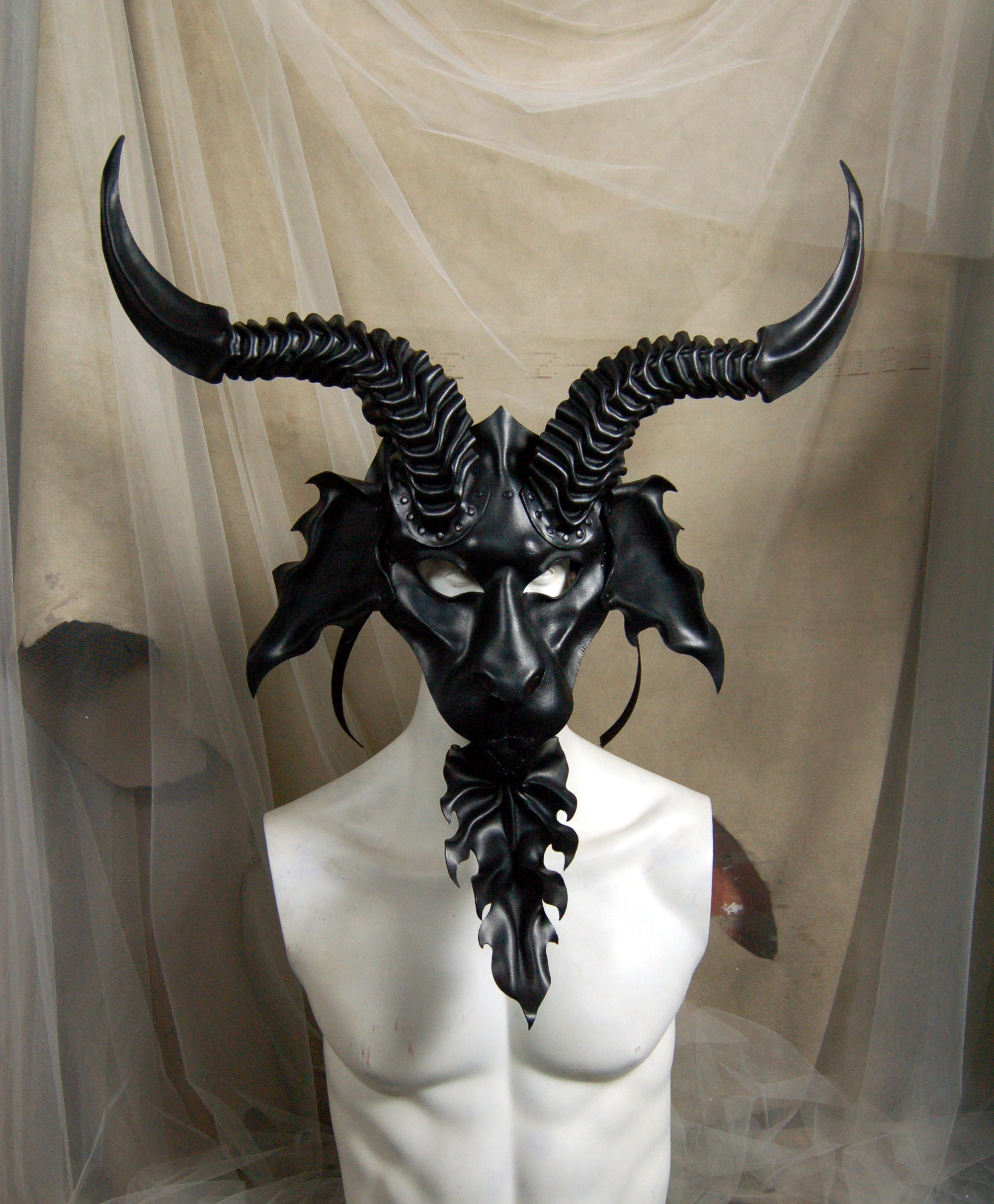 Leather Mask Classic Style Huge Horns in Black - Etsy