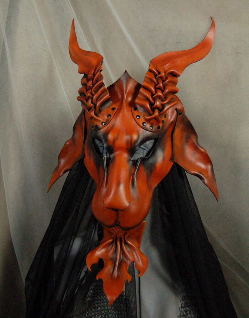 Leather mask of Baphomet goat in rust and black *Made to order 2 weeks*