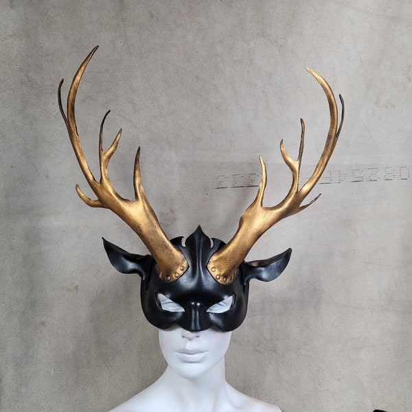 Scythian Deer Goddess God leather mask in black and gold