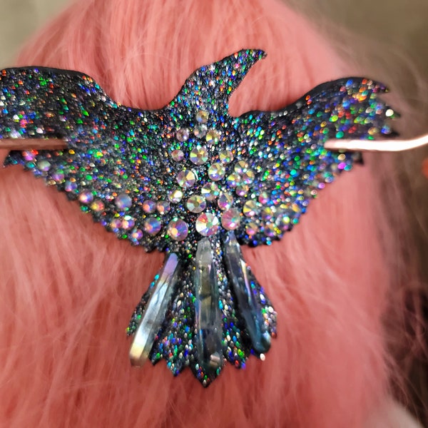 Astral Raven leather crystal hair stick