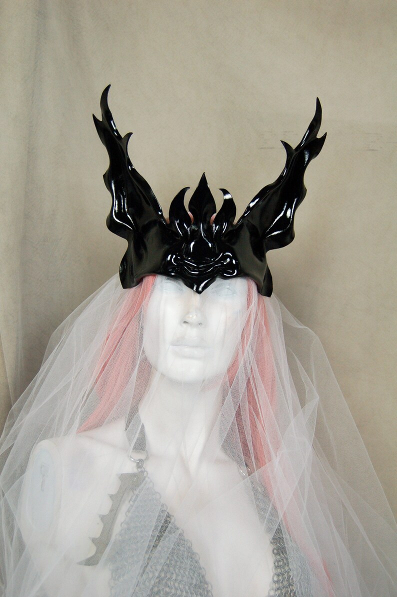 Leather valkyrie wolf ear crown in gloss black
