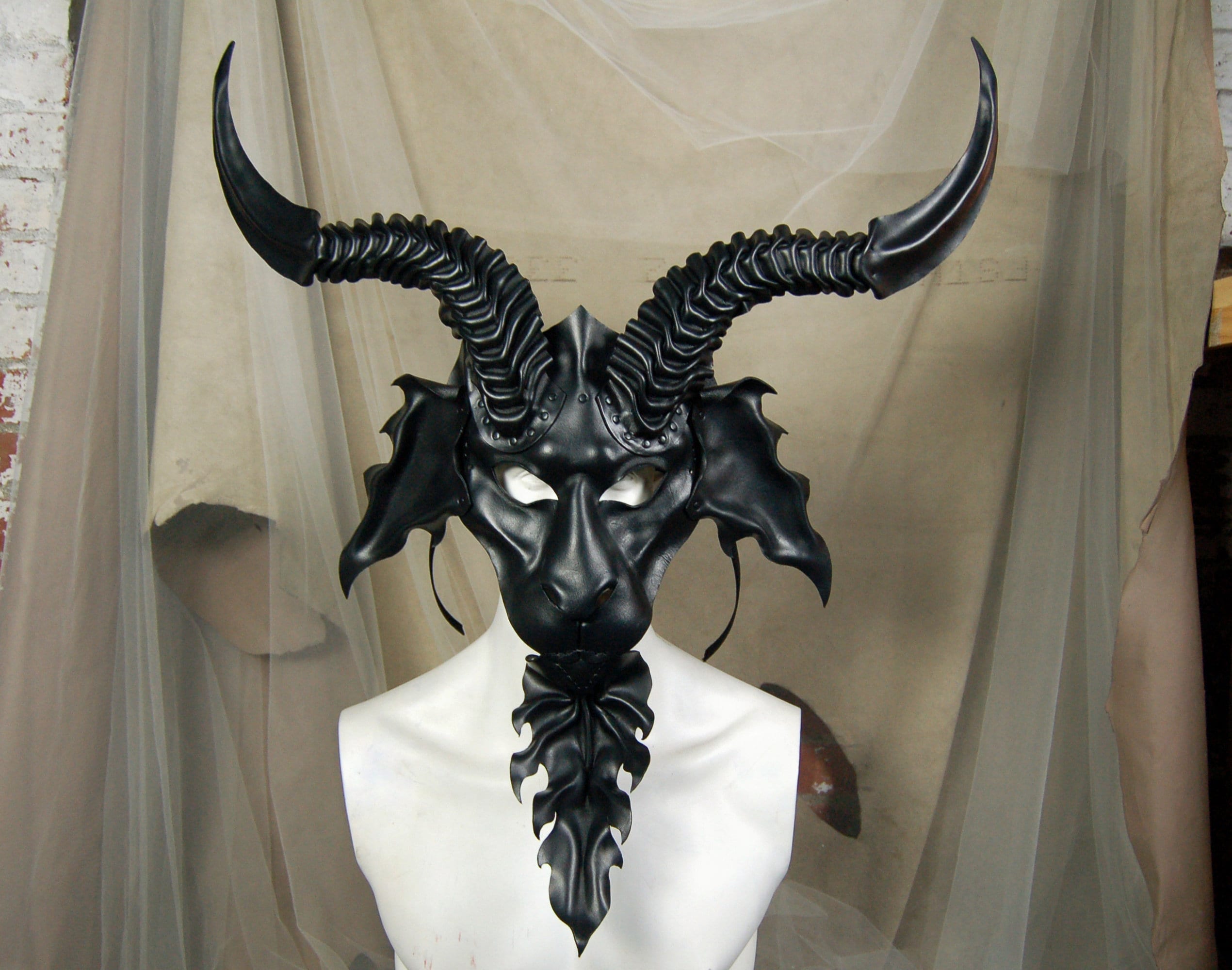Leather Mask Classic Style Huge Horns in Black - Etsy
