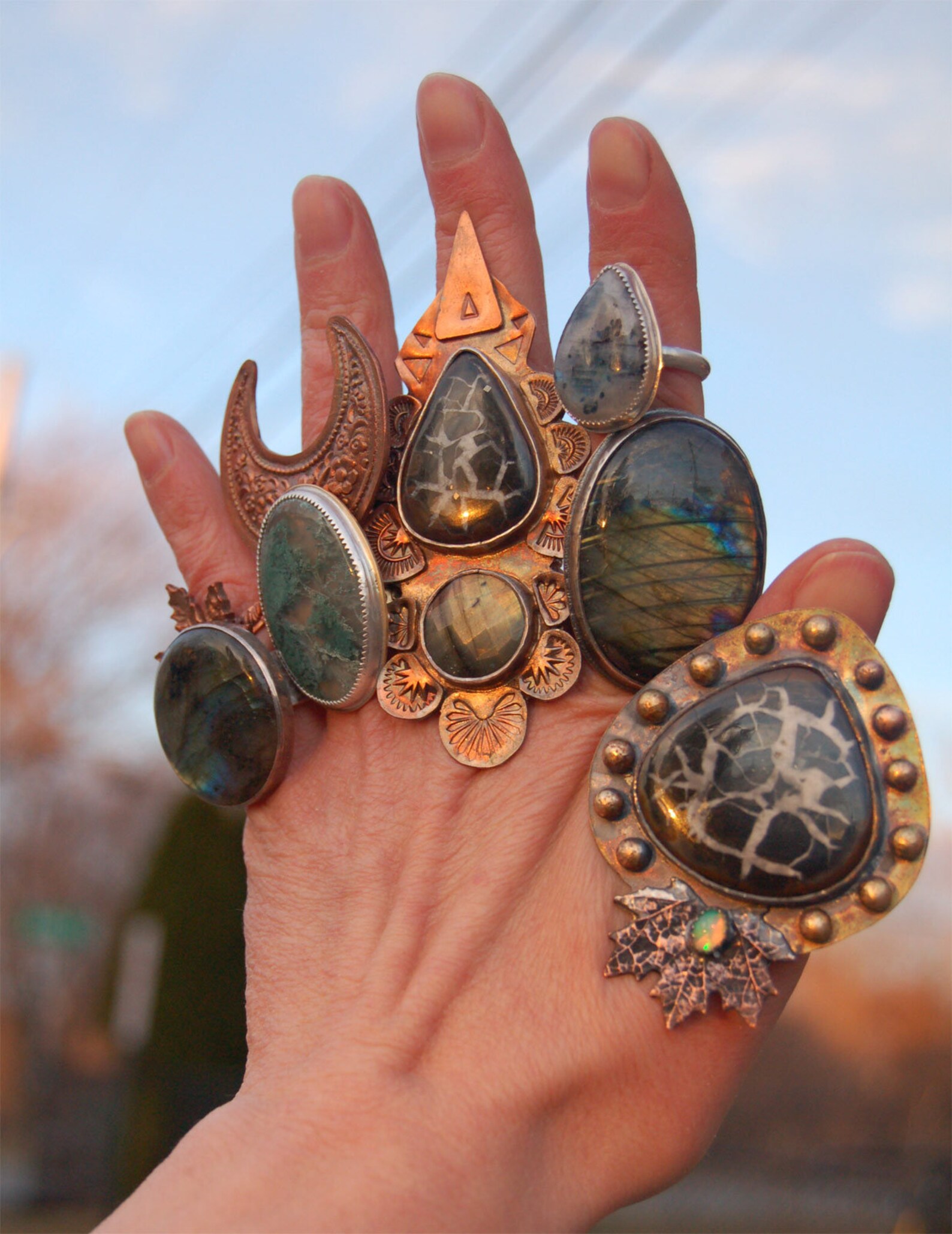 Barbarian armor ring Septarian dragon stone in Merlins gold Etsy