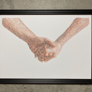 hands, A4 pen plot, generative art, wall art, ink on paper, code, modern art, line art, one stroke