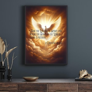 Christian Quote, Christian Dove Digital Oil Painting with Bible Verse – Holy Spirit Wall Art, Scripture Printable, Religious Home Decor