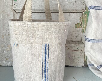 Antique Grain Sack Tote Bag: Blue Stripe Project Bag