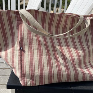 Grain Sack Market Bag Tote Beach Bag Large Striped Tote Bag image 8