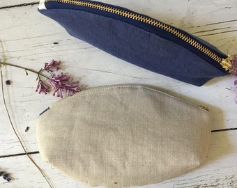 Linen Pouch Linen clutch Wristlet Makeup Bag  Linen Pouch Zipper Pouch small clutch wallet  Spring purse