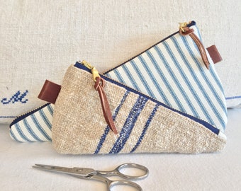 Scissors pouch gift for knitter  scissors cozy scissors cover heirloom scissors pouch grain sack pouch ticking pouch