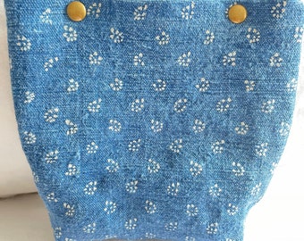 Vintage Indigo Dye Project Bag for Knitting on the Go  knitting bag crochet bag embroidery bag  Gift For Needle Crafter Indigo Fabric Bag