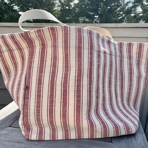 Grain Sack Market Bag Tote Beach Bag Large Striped Tote Bag image 1