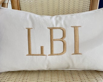 LBI NJ Embroidered Pillow: Long Beach Island, New Jersey