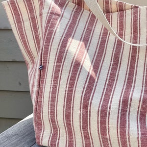 Grain Sack Market Bag Tote Beach Bag Large Striped Tote Bag image 5