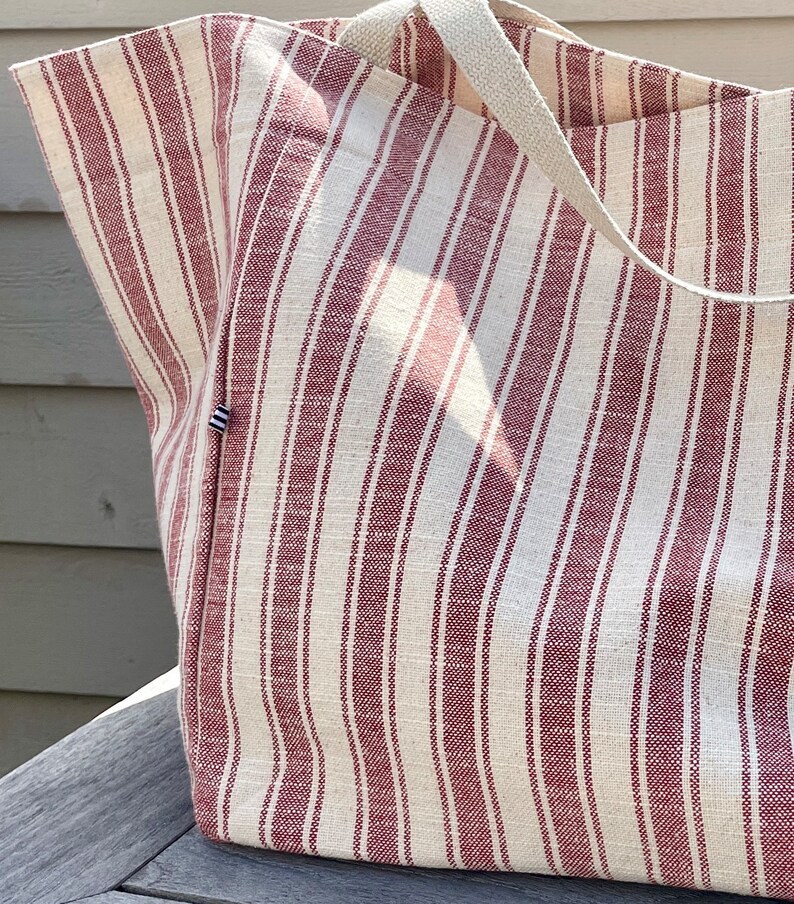 Grain Sack Market Bag Tote Beach Bag Large Striped Tote Bag image 5