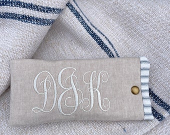 Monogrammed Linen Eyeglass Case: Personalized Sunglass Sleeve