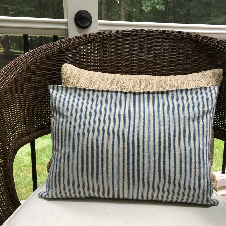 Ticking Pillow Cover Blue Ticking Pillow Throw Pillow Blue Etsy