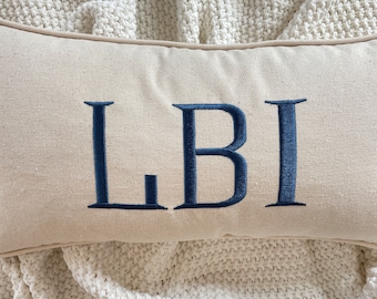 LBI Pillow: Long Beach Island, New Jersey, Embroidered Canvas Pillow