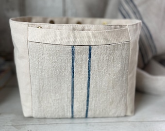 Canvas Knitting Project Tote: Blue Grain Sack Pockets, Sierra Tote