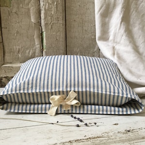 Ticking Pillow Cover Blue Ticking Pillow  Throw Pillow Blue Stripe Pillow