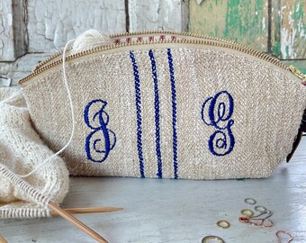Knitting Pouch Personalized Grain Sack bag Gift for Knitter