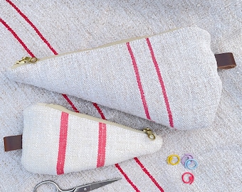 Red Grain Sack Scissors Pouch: Personalized Monogram Crochet Case