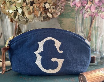 Cosmetic Pouch Linen Zip Bag for Makeup Personalized Gift