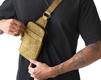 Leather Cross Body Bag Man Chest Bag Travel Pouch Sling Bag