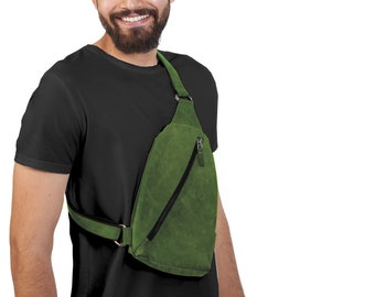 Crossbody Bag with Adjustable Fit Green Leather EDC Bag Man