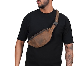 Crossbody Sling Bag Mens Leather Fanny Pack Chest Bag