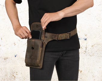 Full-Grain Leather Belt Bag – Travel Utility Waist Pack, Size 32-44