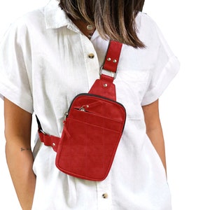 Red Leather Chest Bag Crossbody Sling Travel Purse