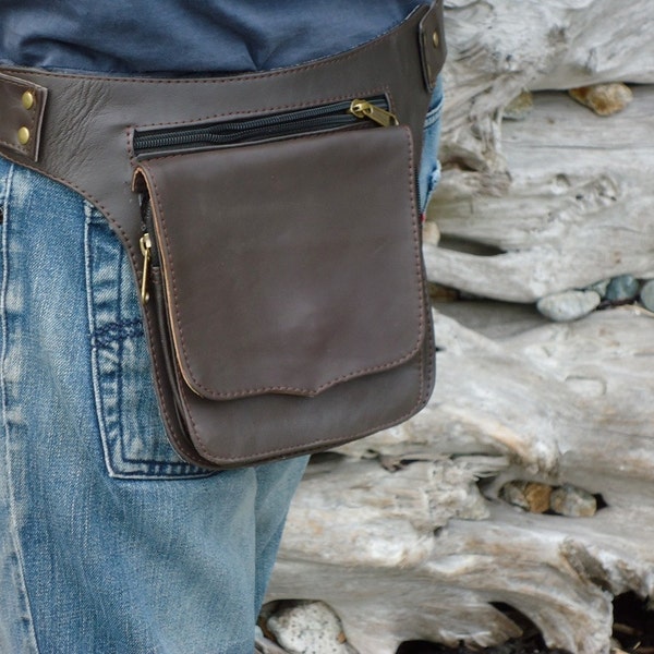 Belt Bag leather Utility Pocket Belt Bag in Brown