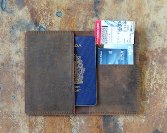 Travel Wallet Passport Holder Leather Document Wallet in Brown