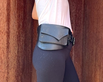 Leather Hip Belt Black Belt Bag for Women Fanny Pack v7