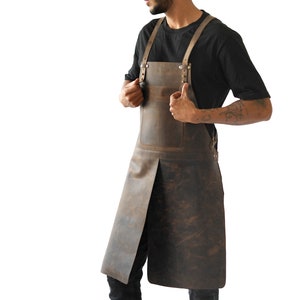 Leather Apron with Split Leg Design for Metalwork Carpentry and Workshop - Brown V6